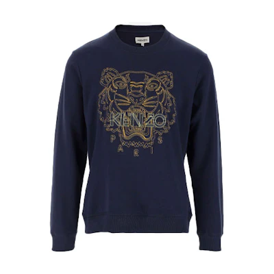 KENZO Navy Blue Solid Crewneck Pullover Sweatshirt for Men FB65SW1204MX-76