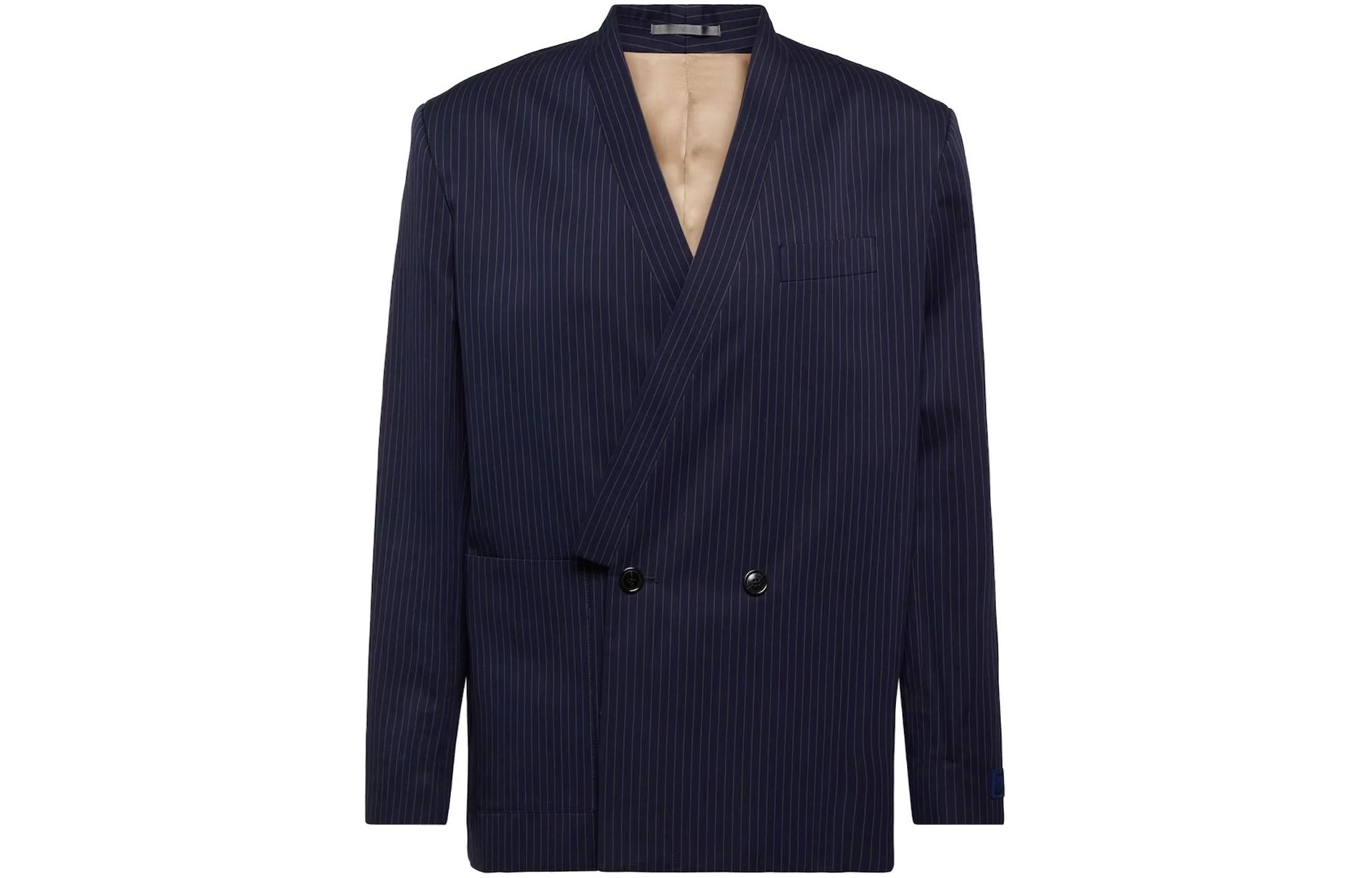 KENZO Navy Blue Striped Double-Breasted Long Sleeve Jacket FE55VE1309RA-77