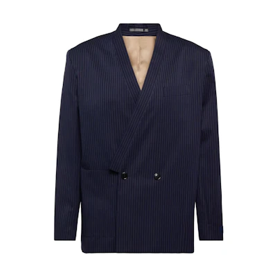 KENZO Navy Blue Striped Double-Breasted Long Sleeve Jacket FE55VE1309RA-77