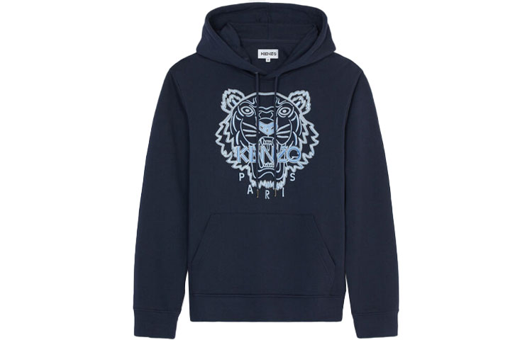 KENZO Navy Classic Logo Tiger Embroidered Cotton Hoodie FB65SW3344XF-79