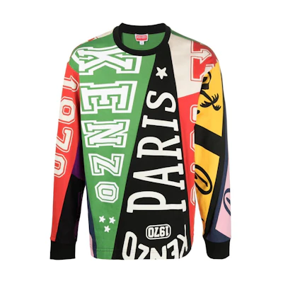 KENZO Patchwork Logo Printed Crewneck Long Sleeve Sweatshirt Multicolor FD55TS4484SY-MU