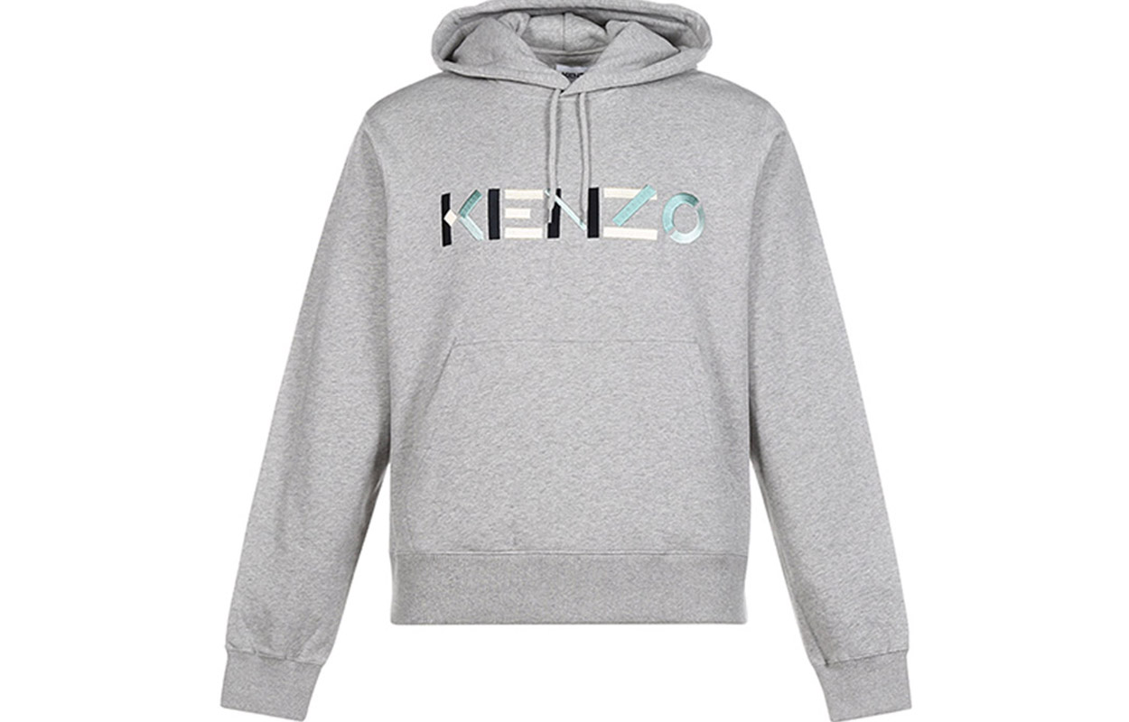 KENZO Pearl Gray Hoodie with Embroidered Logo Text FA65SW3044MO-94