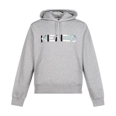 KENZO Pearl Gray Hoodie with Embroidered Logo Text FA65SW3044MO-94