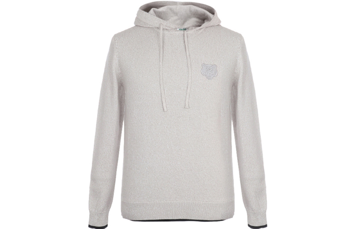 KENZO Pearl Grey Solid Color Tiger Embroidered Hoodie FA55PU5043AB-94