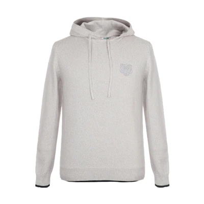 KENZO Pearl Grey Solid Color Tiger Embroidered Hoodie FA55PU5043AB-94