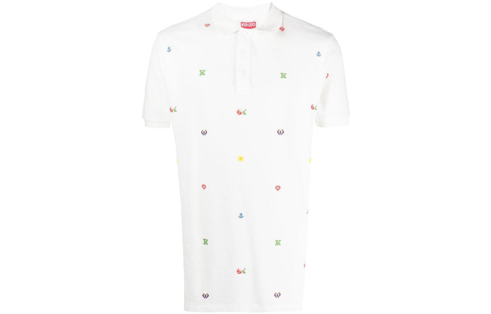 Order KENZO Pixel Flower Embroidery Polo Shirt White  Pixel Style Collection FD55PO0054PU-02
