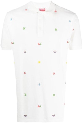 KENZO Pixel Flower Embroidery Polo Shirt White Pixel Style Collection FD55PO0054PU-02 Order KENZO Pixel Flower Embroidery Polo Shirt White Pixel Style Collection FD55PO0054PU-02