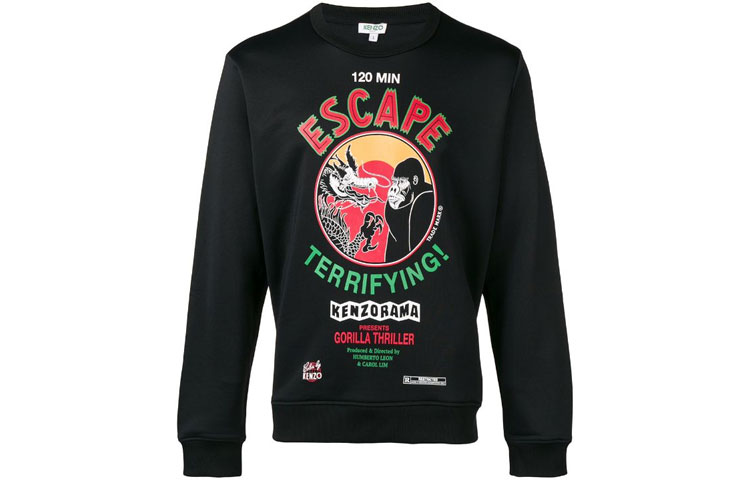 KENZO Printed Crewneck Long Sleeve Sweatshirt Unisex Black F865SW1944MA-99