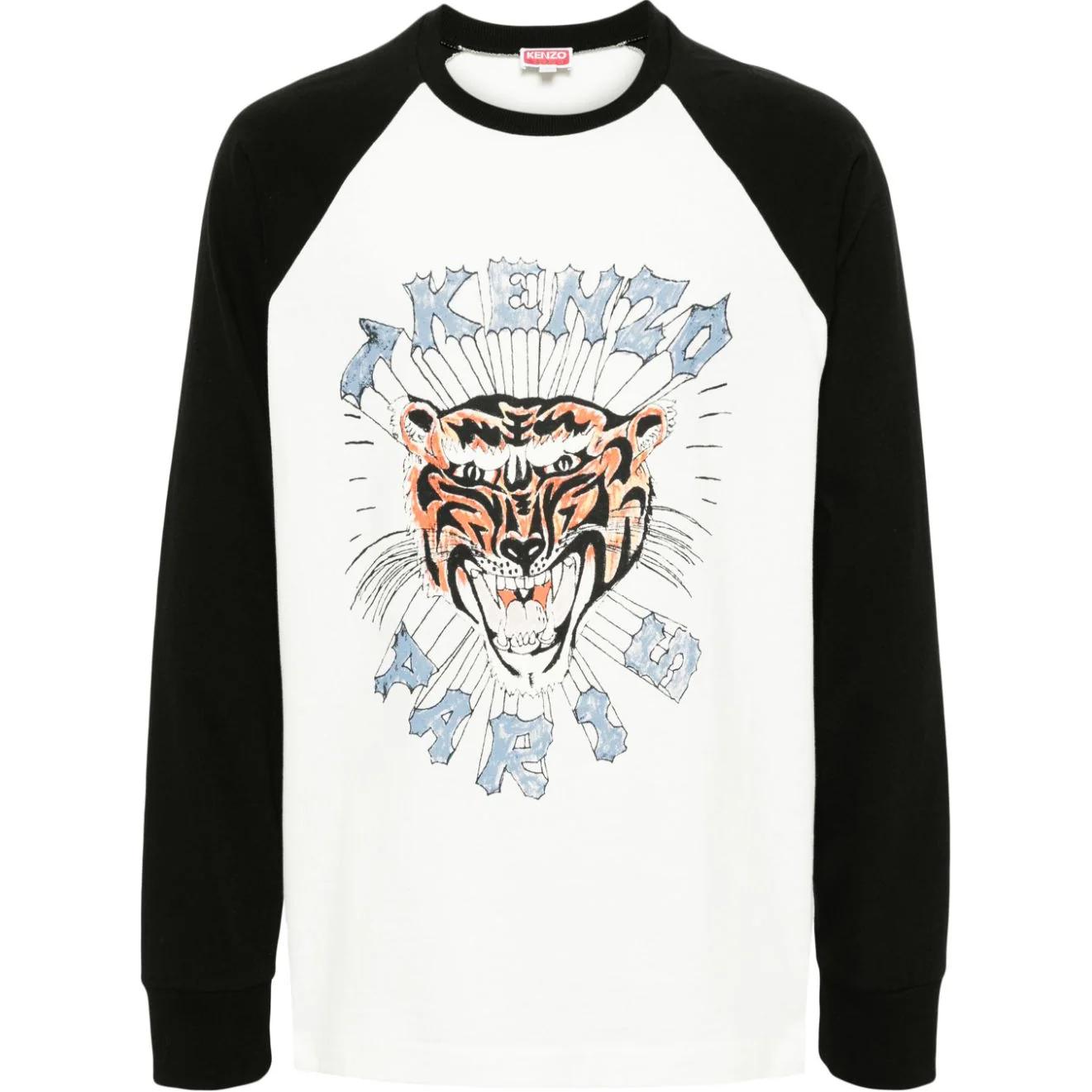 KENZO Raglan Long-Sleeve Tee with Tiger Print - Multicolor FE55TS1424SI-99J