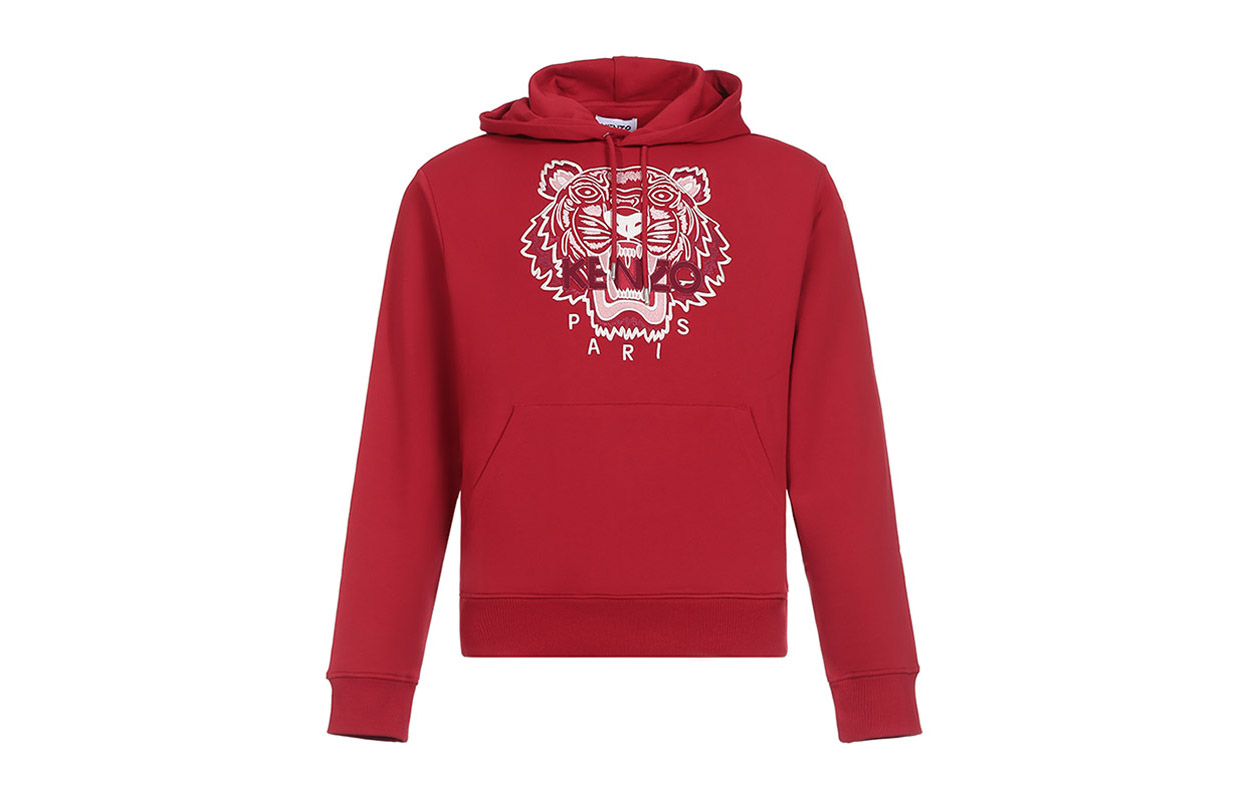 KENZO Red Cotton Hoodie with Tiger Embroidery FA65SW3104XA-22