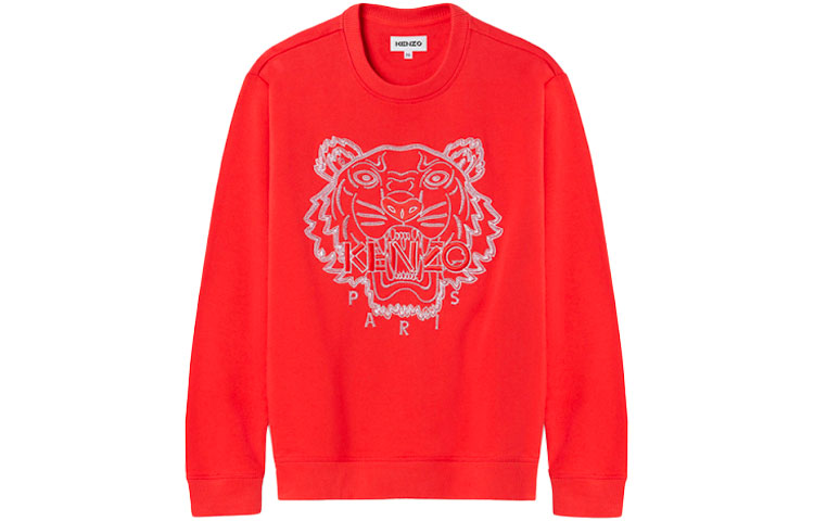 KENZO Red Crewneck Pullover with Tiger Embroidery FB55SW1204MN-21