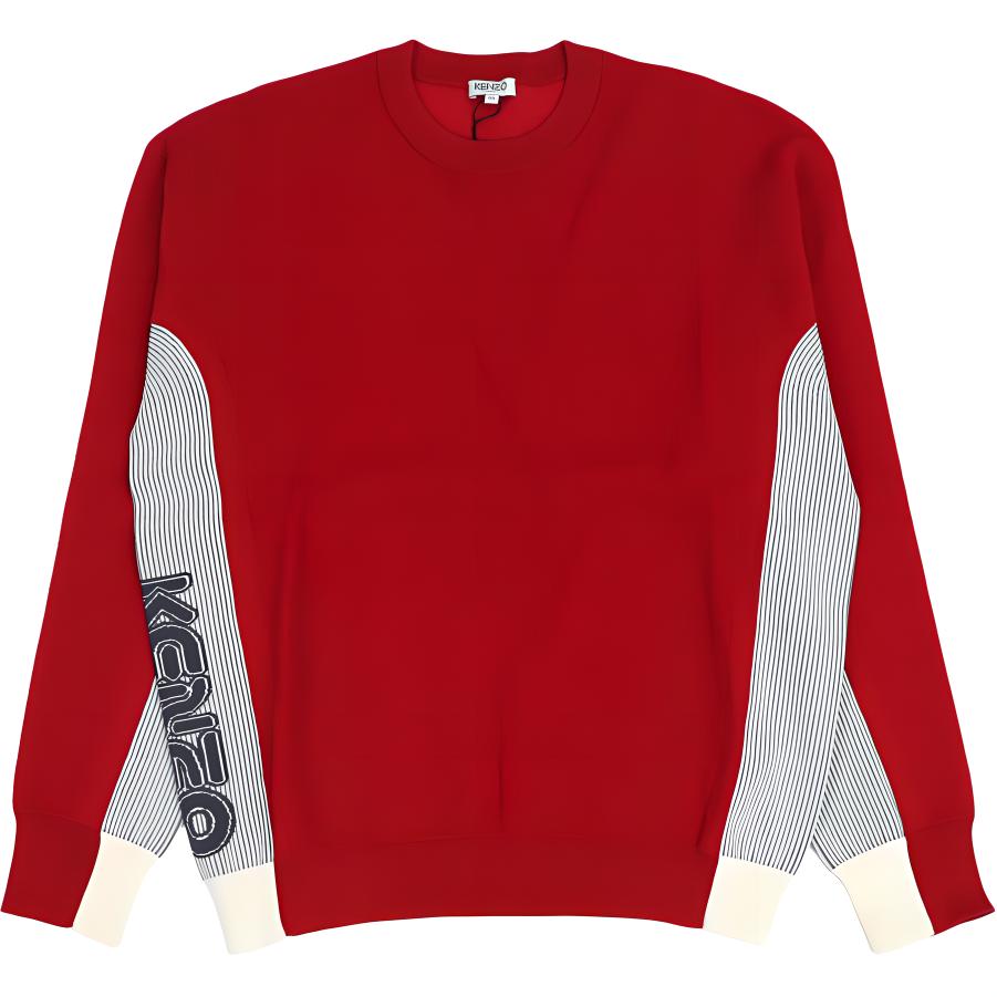 KENZO Red Striped Patchwork Letter Logo Knit Long Sleeve Top FA55PU5133BB-21