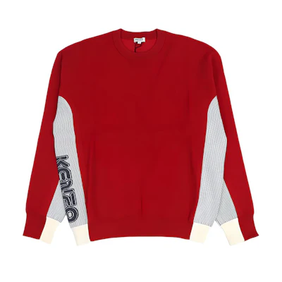 KENZO Red Striped Patchwork Letter Logo Knit Long Sleeve Top FA55PU5133BB-21