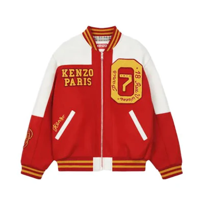 Kenzo Red V-Neck Zip-Up Jacket with Multicolor Numeric Print FD65BL1409OH-22