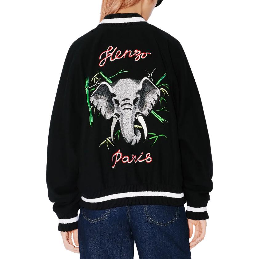 Details for KENZO Reversible Black Jacket with Animal Embroidery and Colorblock Logo Design. FE58BL1359DM-99