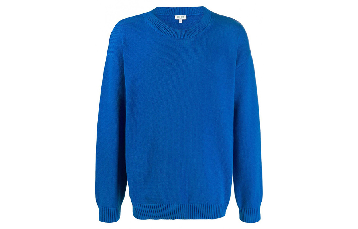 KENZO Solid Blue Crewneck Long-Sleeve Knit Pullover Sweater F965PU2043BA-70