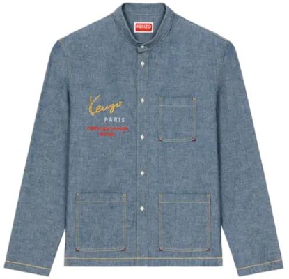 KENZO Kemeja Lengan Panjang Warna Biru Solid Butang Depan FD65DC4156X1-DM Order KENZO Kemeja Lengan Panjang Warna Biru Solid Butang Depan FD65DC4156X1-DM