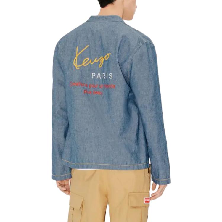 Purchase KENZO Kemeja Lengan Panjang Warna Biru Solid Butang Depan FD65DC4156X1-DM