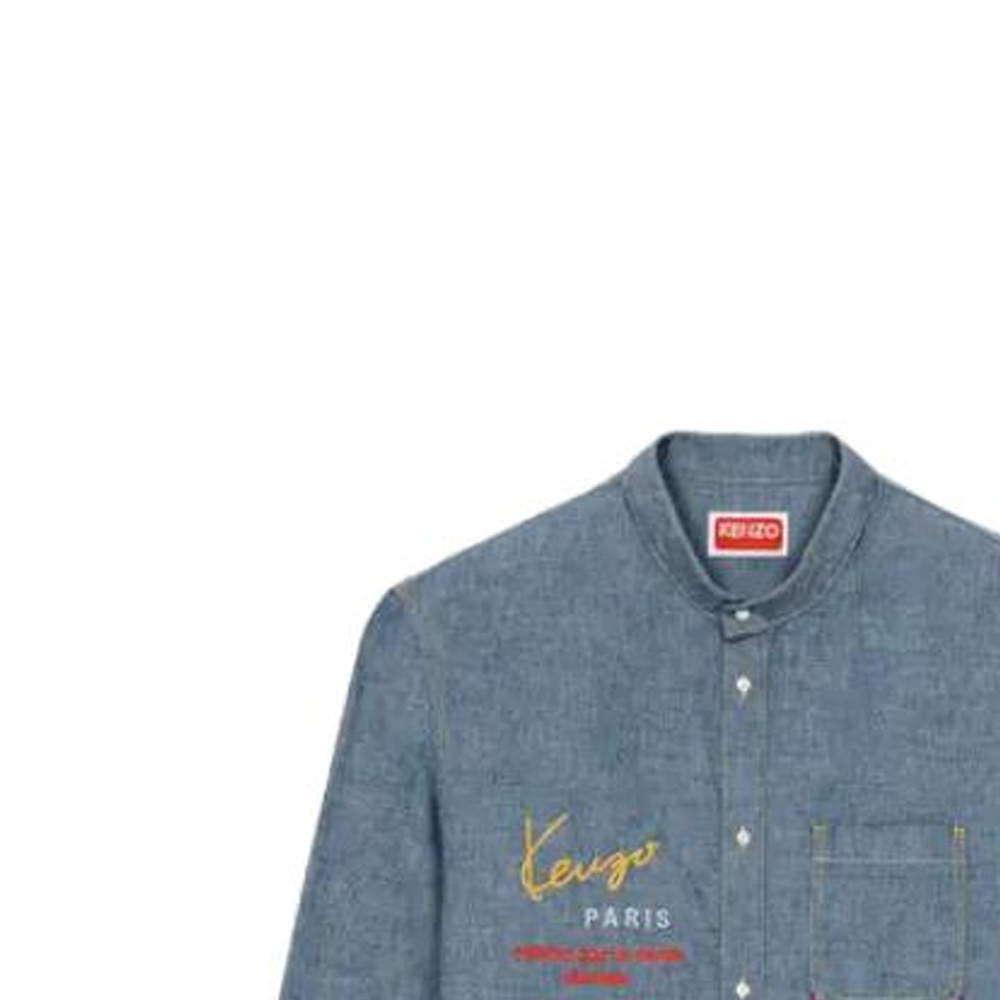 Details for KENZO Kemeja Lengan Panjang Warna Biru Solid Butang Depan FD65DC4156X1-DM
