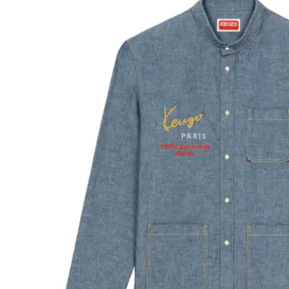 Sizing KENZO Kemeja Lengan Panjang Warna Biru Solid Butang Depan FD65DC4156X1-DM