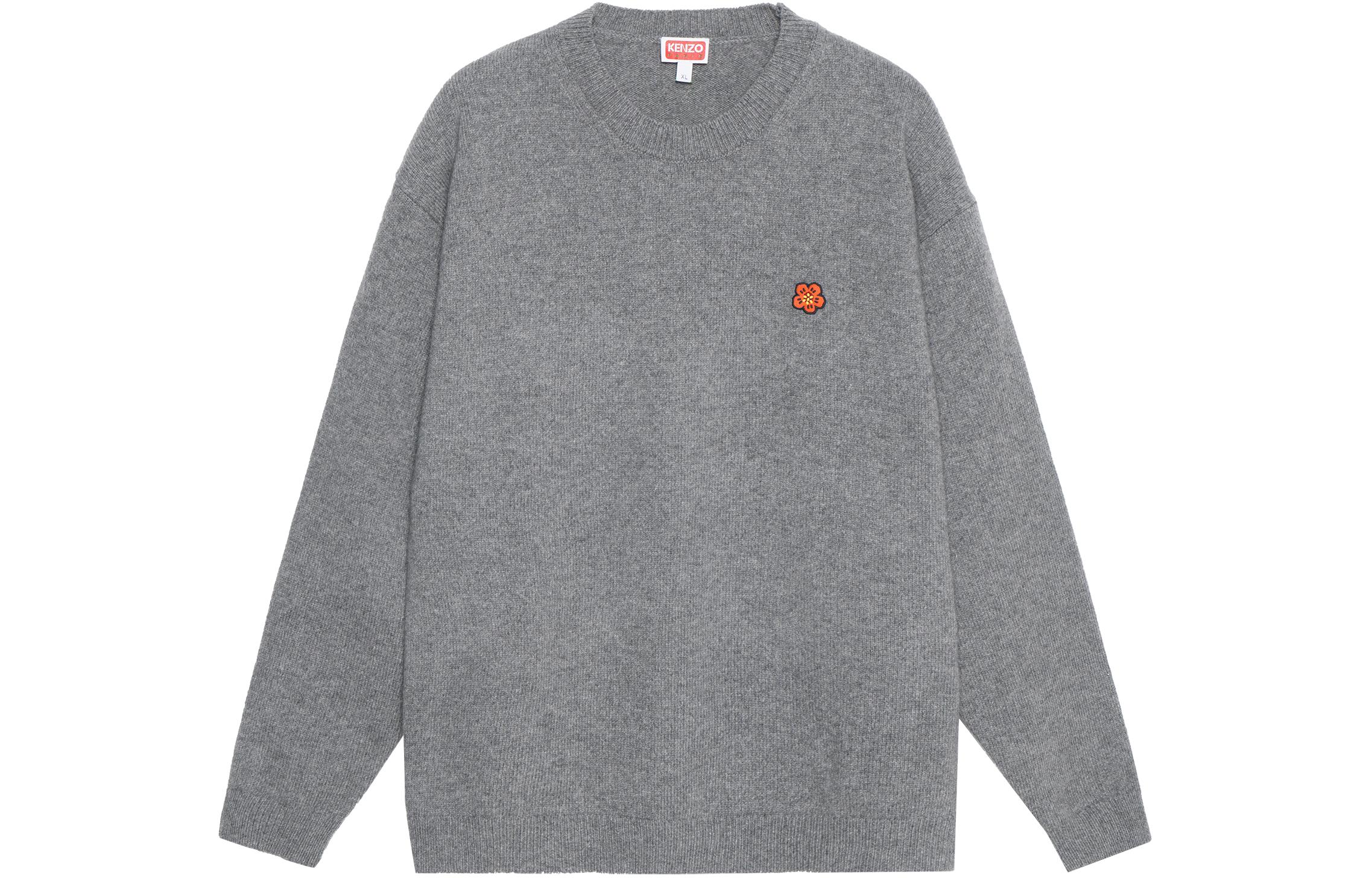 Buy KENZO Solid Color Crewneck Long Sleeve Sweater Men’s Grey FD65PU4193LC-94