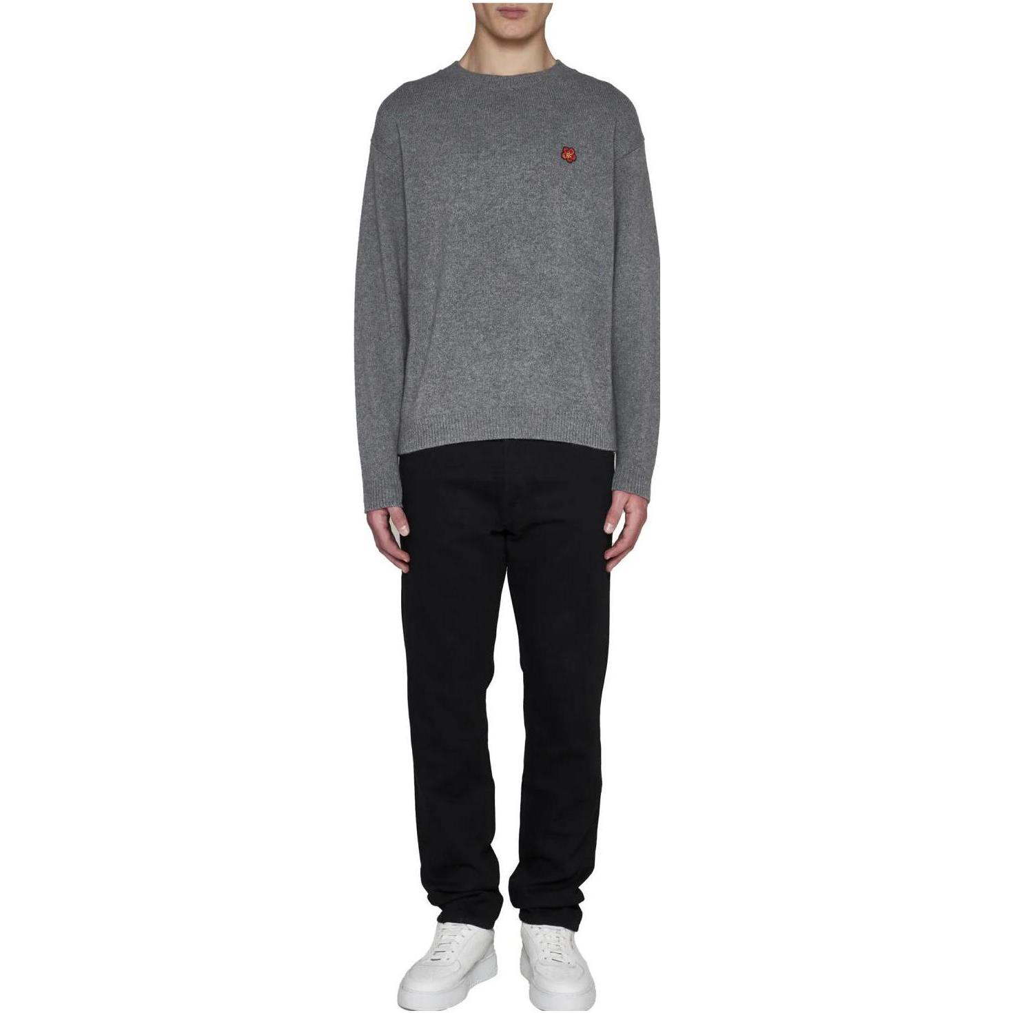 Shop KENZO Solid Color Crewneck Long Sleeve Sweater Men’s Grey FD65PU4193LC-94