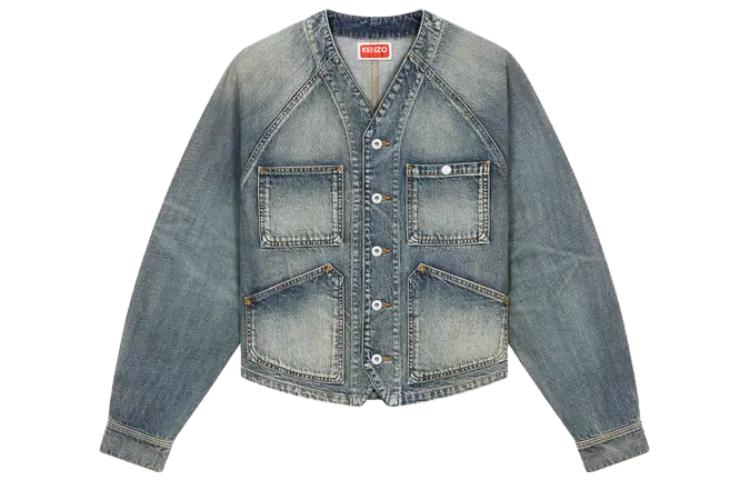 KENZO Solid Color V-Neck Button-Up Long Sleeve Denim Jacket FD65DV1066B7DY