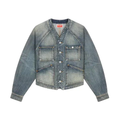 KENZO Solid Color V-Neck Button-Up Long Sleeve Denim Jacket FD65DV1066B7DY
