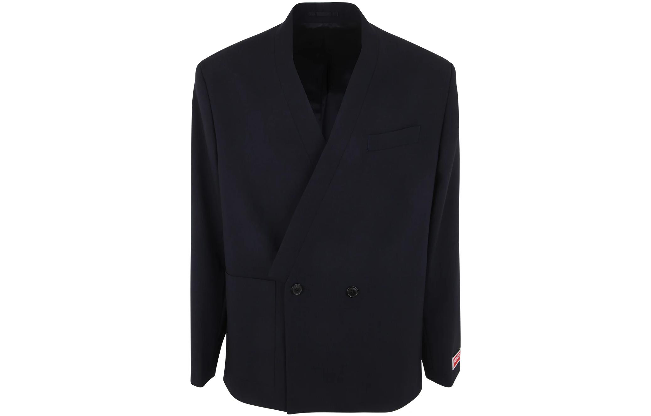 KENZO Solid Double-Breasted Long Sleeve Jacket Navy Blue FD65VE1309GE-77