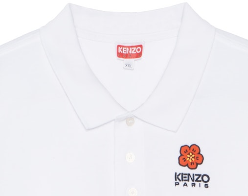 KENZO Baju Polo Kasual Lengan Pendek Cetakan Logo Putih. FE55PO5364PU-01 Sizing KENZO Baju Polo Kasual Lengan Pendek Cetakan Logo Putih. FE55PO5364PU-01