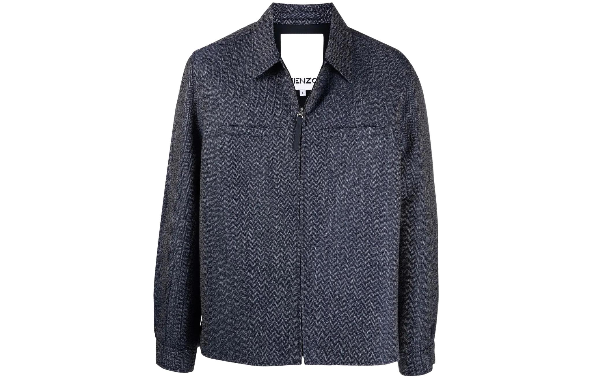 KENZO Solid Zip-Up Collar Jacket Blue Men’s Long-Sleeve Outerwear FB65VE0269CY-77