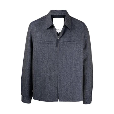KENZO Solid Zip-Up Collar Jacket Blue Men’s Long-Sleeve Outerwear FB65VE0269CY-77