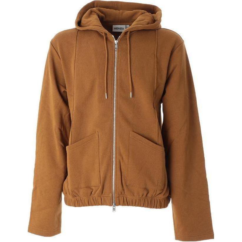 KENZO Solid Zip Hoodie with Pockets Long Sleeve Men’s Yellow Brown FB65BL7704MO-87