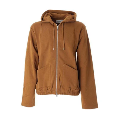 KENZO Solid Zip Hoodie with Pockets Long Sleeve Men’s Yellow Brown FB65BL7704MO-87