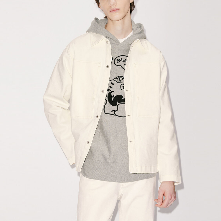 Shop KENZO Chaqueta Casual de Mezclilla Off-White Primavera Verano con Cuello Dobladillo FD55DC5046D2-WB