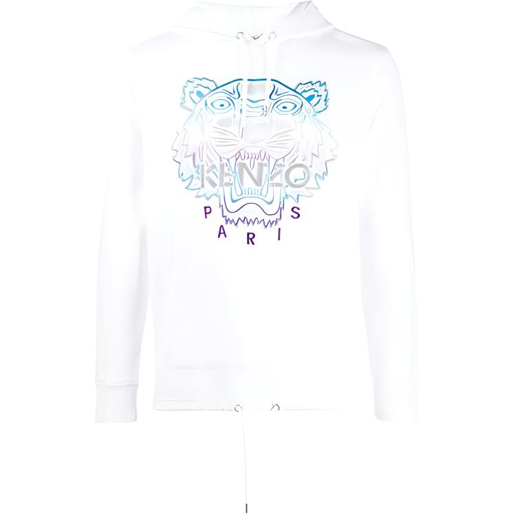 KENZO SS20 White Tiger Embroidered Hoodie Long Sleeve Sweatshirt F965SW4444X7-01