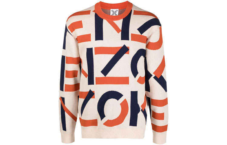 KENZO SS21 All-Over Logo Knit Pullover Sweatshirt Men’s Off-White FB55PU5313SC-09