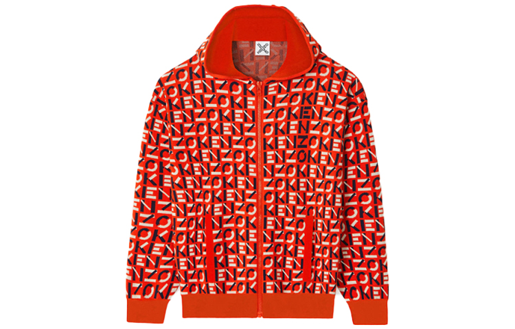 KENZO SS21 All-Over Logo Zip-Up Hoodie Jacket Red () FB55BL5873SC-16