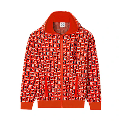 KENZO SS21 All-Over Logo Zip-Up Hoodie Jacket Red () FB55BL5873SC-16