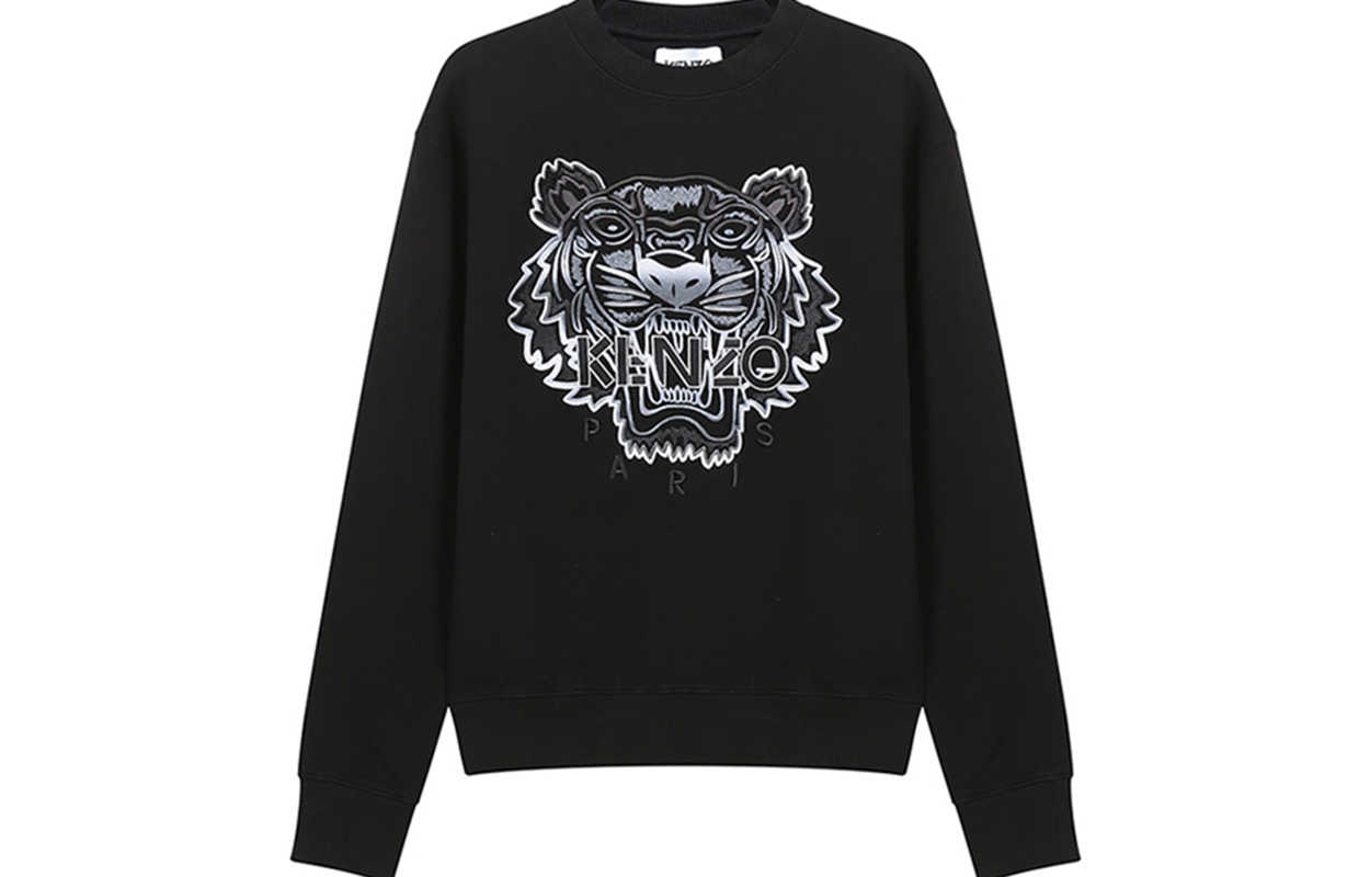 KENZO SS21 Black Crewneck Sweatshirt with Tiger Embroidery FB55SW1164XG-99