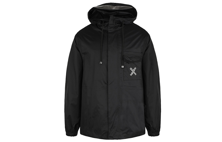 KENZO SS21 Black Logo Print Zip-Up Hoodie Jacket Casual Outerwear. FB55BL560-99