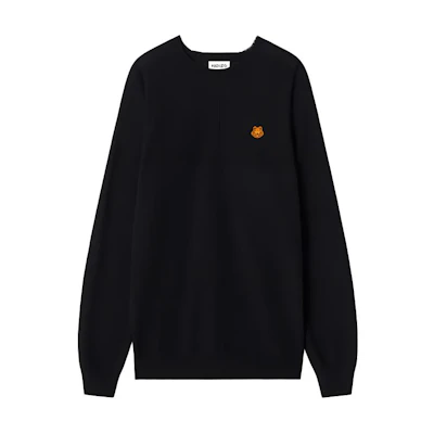 KENZO SS21 Black Pullover Knit Sweater with Small Tiger Head Design. FB55PU5803TB-99