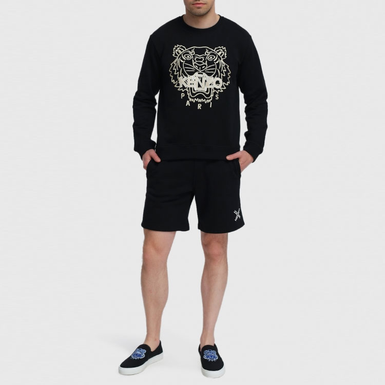 Shop KENZO SS21 ブラック タイガー刺繍 クルーネック 長袖スウェットシャツ MS085SW1204MP-99