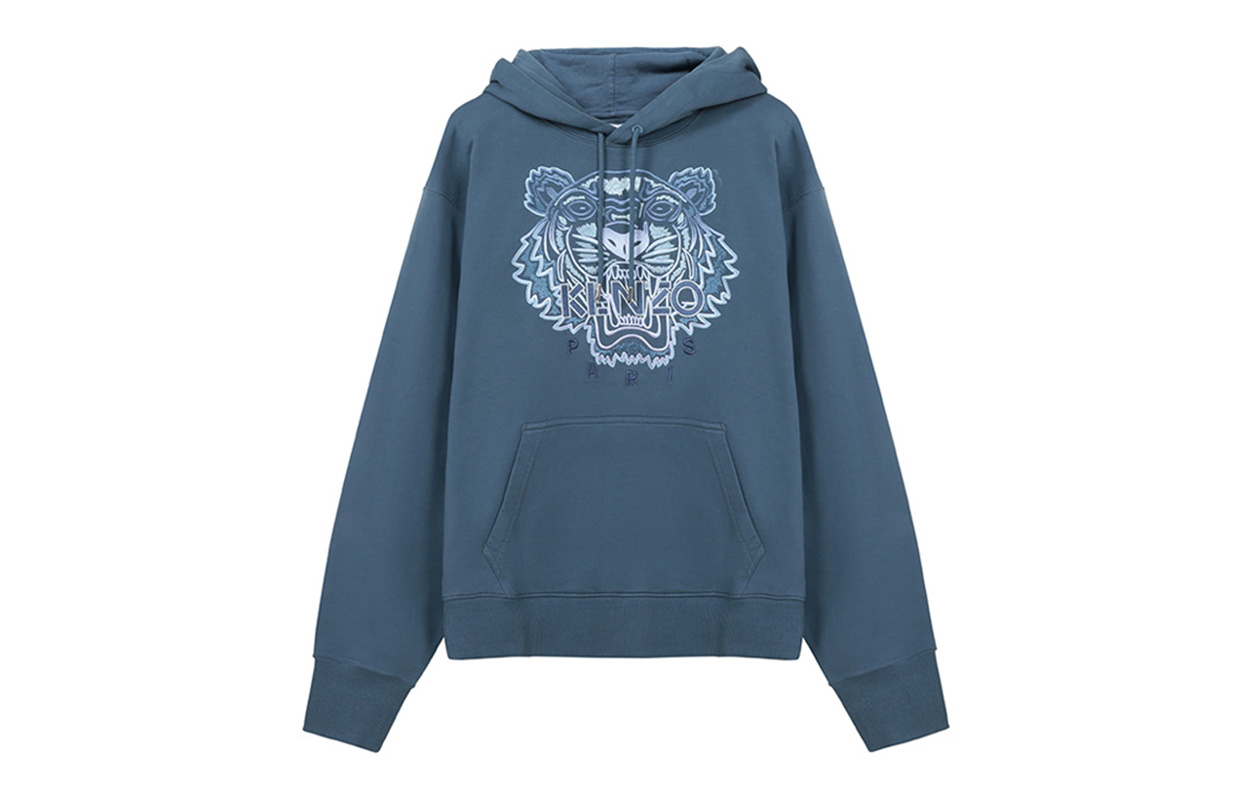 KENZO SS21 Blue Hoodie with Tiger Head Embroidery FB55SW3164XG-67