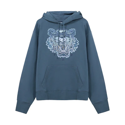 KENZO SS21 Blue Hoodie with Tiger Head Embroidery FB55SW3164XG-67