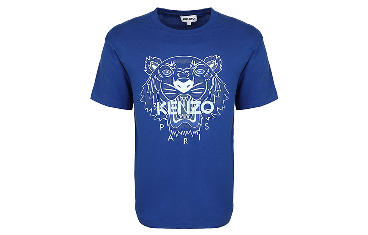 KENZO SS21 Blue T-Shirt with Tiger Print Design FB55TS0204YA-71