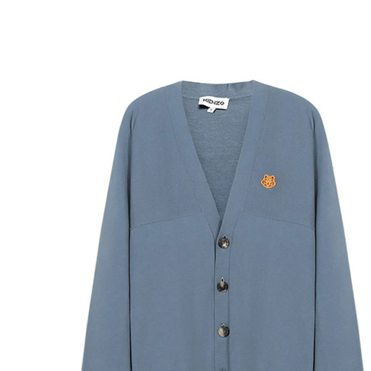 Sizing KENZO SS21 Baju Knit Leher V Biru dengan Sulaman Harimau Kecil. FB55CA5813TB-67