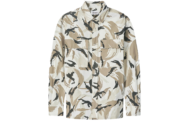 KENZO SS21 Camouflage Pattern Print Loose Long Sleeve Shirt. FB55CH5021PC-02