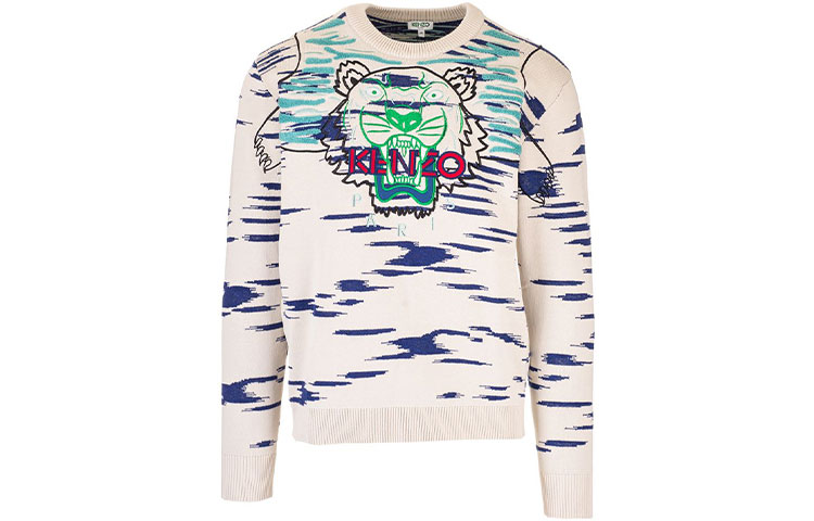 KENZO SS21 Crewneck Tiger Logo Long Sleeve Sweatshirt Off-White FA55PU2513XA-02