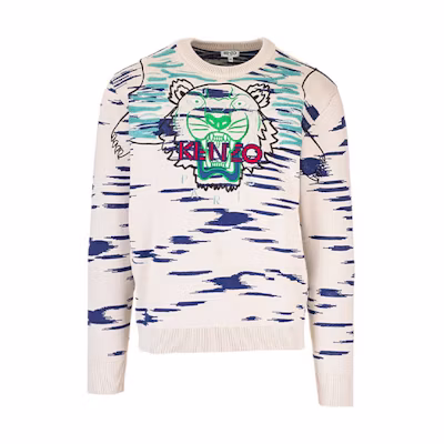 KENZO SS21 Crewneck Tiger Logo Long Sleeve Sweatshirt Off-White FA55PU2513XA-02